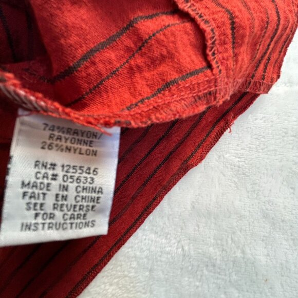 Habitat Womens Red Striped Artsy Asymmetrical Top Blouse Large 3/4 Sleeve Button - Picture 4 of 8